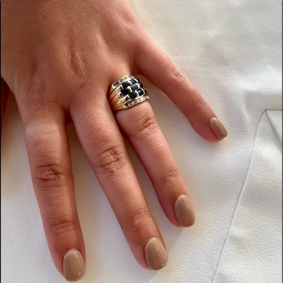 Sapphire and CZ Cocktail Ring - Picture 2 of 16